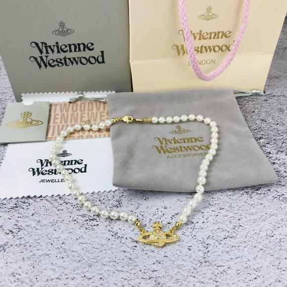 NWT Vivienne westwood gold Orb Pearl Choker Necklace - Picture 10 of 11